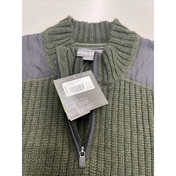 NWT Eddie Bauer Mens  Knit Fisherman Sweater ‎ Collar Wool Blend Large - Picture 3 of 7